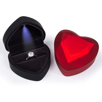 Papuošalai širdies formos dėžutė su užsiimanti LED žibintai, vestuvių žiedas lange jubiliejų, gimtadienio dovana kelių spalvų papuošalai