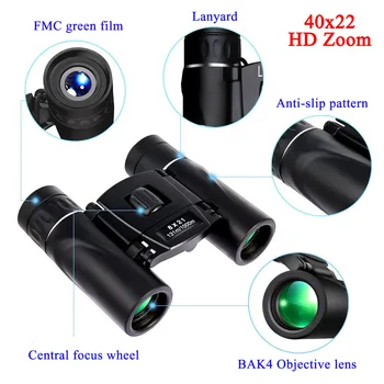40x22 HD Zoom Teleskopas Profesional BAK4 MVS Optikos, Žiūronai 2000m/20000m Galingas Mini Žiūronai Medžioklei Kempingas Įrankis