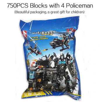 750Pcs/Set Miesto Policijos SWAT Modelio Blokai Žaislai Vaikams įrangos pardavimas, biuro įrangos Robotas Automobilio Duomenys Plytų Švietimo Žaislai Berniukams Dovana
