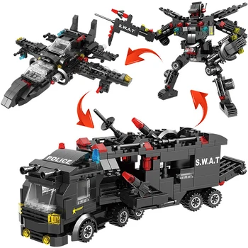 750Pcs/Set Miesto Policijos SWAT Modelio Blokai Žaislai Vaikams įrangos pardavimas, biuro įrangos Robotas Automobilio Duomenys Plytų Švietimo Žaislai Berniukams Dovana