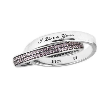 Aš myliu Tave Žiedas 925 Sterling Silver Pink CZ Saldus Pažadas, Vestuvių, Sužadėtuvių Žiedai Moterims Sidabro 925 Papuošalai anillos mujer