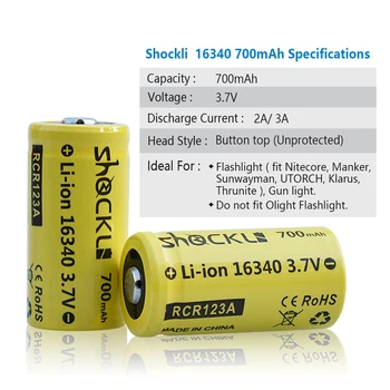 2vnt /daug Shockli RCR123 16340 700mAh Baterija 3.7 V, Li-ion akumuliatorius 16340 Ličio baterija Arlo kamera, žibintuvėlis