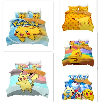 Pokemon Antklodė Padengti Pikachu antklode padengti lakštai skaičius 2/3 dalių komplektas Animacinių filmų 3D spausdinimo Vaikų patalynės komplektas Vaikas miegamojo patalynės komplektas