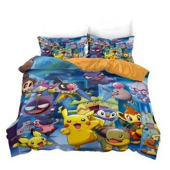 Pokemon Antklodė Padengti Pikachu antklode padengti lakštai skaičius 2/3 dalių komplektas Animacinių filmų 3D spausdinimo Vaikų patalynės komplektas Vaikas miegamojo patalynės komplektas
