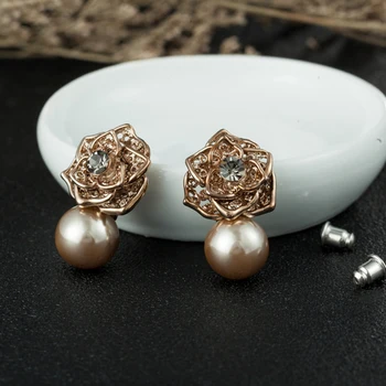Korėjos papuošalai OLIS aukso retro perlų rožė, gėlių auskarai dovana mados temperamentas auskarai ponios auskarai