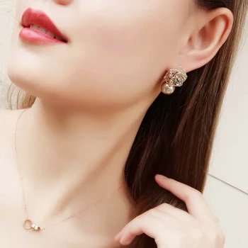 Korėjos papuošalai OLIS aukso retro perlų rožė, gėlių auskarai dovana mados temperamentas auskarai ponios auskarai