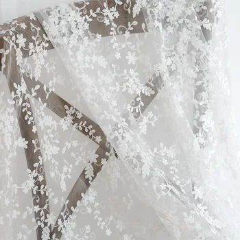 1yard Balta organza siuvinėjimo audinys bud šilko siūlai vestuvių suknelė nėrinių audinio fone audinio užuolaidos rankų darbo staltiesė 