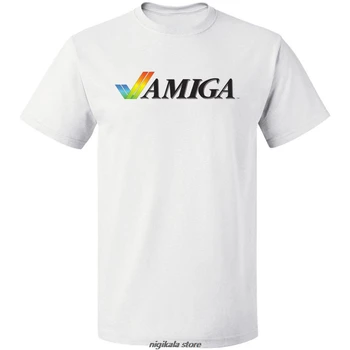 Amiga Logotipą, Juoda T-Shirt Nemokamas Pristatymas Medvilnė, S-3XL Naujovė Kietas Viršūnes Vyrai Trumpas Rankovės Marškinėliai Vakarų Stiliaus