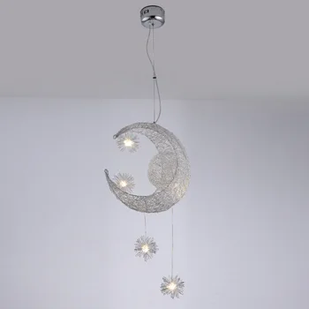 Kūrybos Pakabukas Šviesos diodų (LED Lubų Kabo Lempa, Vaikų Kambario, Miegamojo Sustabdytas Šviesos Mielas Moon Star Namų Dekoro Laiptų Lempos