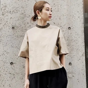 Korėjos Janpanese Atsitiktinis Marškinėliai Moterims Prarasti Viršūnes 2020 Metų Vasaros trumpomis Rankovėmis Stovėti Apykaklės Moterų Tees T-shirts 