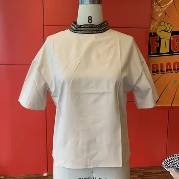 Korėjos Janpanese Atsitiktinis Marškinėliai Moterims Prarasti Viršūnes 2020 Metų Vasaros trumpomis Rankovėmis Stovėti Apykaklės Moterų Tees T-shirts 