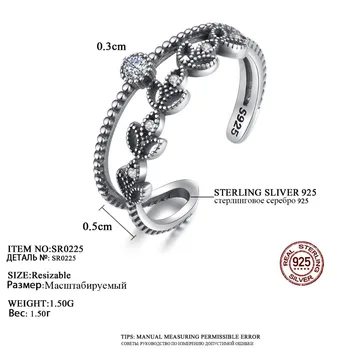 CZCITY Nereguliarus 925 Sterlingas Sidabro Moteris Žavinga Tuščiaviduriai Dizaino Atidaryti Žiedai Drožyba S925 Etninės Mados Fine Jewelry Didmeninės