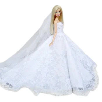 Pasakų Mergina Lėlės Žaislas Balta Vestuvinė Princesė Šalies Elegantiškas Suknelės, Apranga, Drabužiai su Galvos Šydą Aksesuarų Barbie Lėlės, Žaislai