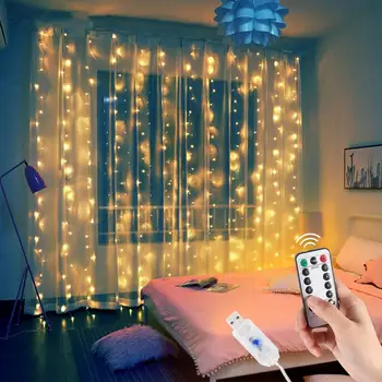 1/2/3m LED Pasakų Žibintai Girliandą Užuolaidų Lempos Nuotolinio Valdymo pultas USB String Žibintai Naujųjų Metų Kalėdų Miegamojo Puošimas Atostogų Apšvietimas