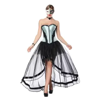 Steampunk Juoda Sexy Nėrinių Korsetas Ir Ilgas Sijonas Nustatyti Plus Size Kostiumų Overbust Gotikos Suknelės Viktorijos Parodijos Moterų Kostiumai