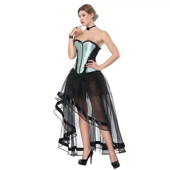 Steampunk Juoda Sexy Nėrinių Korsetas Ir Ilgas Sijonas Nustatyti Plus Size Kostiumų Overbust Gotikos Suknelės Viktorijos Parodijos Moterų Kostiumai