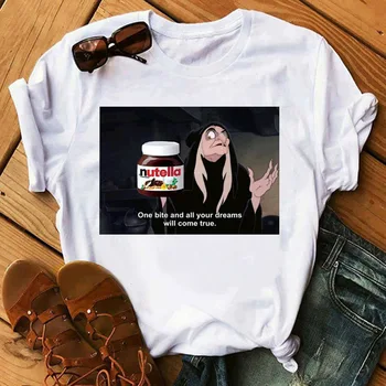 Moteris Tshirts Nutella Spausdinti Estetinės Grafinis T-marškinėliai trumpomis Rankovėmis Plius Dydis Įgulos Kaklo Animacinių filmų Marškinėliai 90s Harajuku Viršūnes Tee
