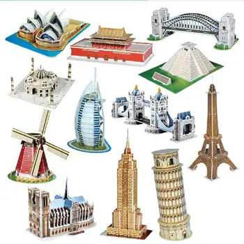 3D Puzzle trimatis Žodis Žinomų Pastatų Architektūros Įspūdį Švietimo Žaislas 