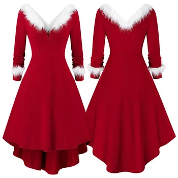 Moteris Festivalis Kalėdų Santa Elf Naujųjų Metų Kalėdos Raudonos Suknelės Mergaičių Cosplay Kostiumų Princesė Šaliai Vaidmuo Žaisti Dress Sudaro Apranga
