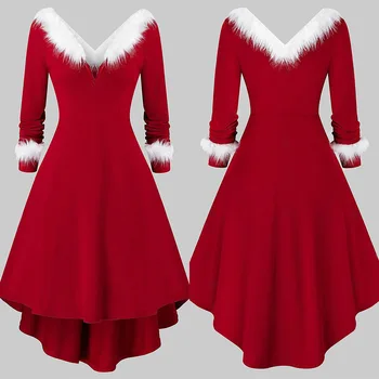 Moteris Festivalis Kalėdų Santa Elf Naujųjų Metų Kalėdos Raudonos Suknelės Mergaičių Cosplay Kostiumų Princesė Šaliai Vaidmuo Žaisti Dress Sudaro Apranga