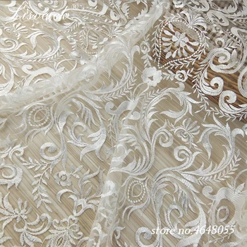 1yard naujas stilius Derliaus Siuvinėjimo Poliesteris Grynasis prancūzijos, Nigerijos Nėrinių Audinio Balta Vestuvinė Suknelė, Namuose Šalis Apdaila