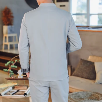 Plus Size Vyrų Oficialų Švarkas 2021 Naujo Dizaino vyriški Slim Fit Mygtuką Tunika Kostiumas Nustatyti Gryna Spalva Kinų Stiliaus Švarkas Švarkas & Kelnės