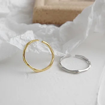 LouLeur 925 Sterlingas Sidabro Atidaryti Žiedas IN Cold & Cool Minimalistinio Veido Piršto Žiedą, Moterims Pareiškimą, Reguliuojamas Plonas Žiedas