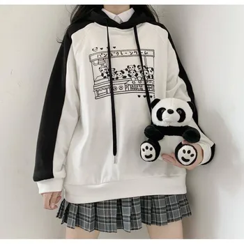 Moterų Hoodies Mielas Panda Print Rudens Žiemos Negabaritinių Hoodie Paltai Moterims Panda Puloveris Viršutiniai Drabužiai Palaidinukė Kawaii Japonija Hoodie