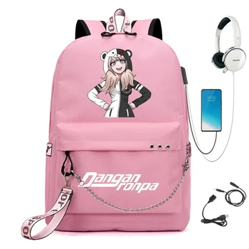 Anime Danganronpa: Trigger Happy Grandinės Kuprinė Moterims USB Mokestis Drobės Studentų Kuprinė Už Paauglių Berniukų, Mergaičių Mokyklos Maišą