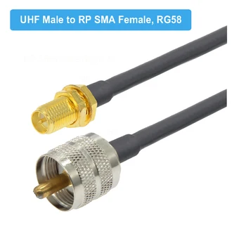 UHF RG58 Kabelis PL259 UHF Male Plug SMA Female Lizdas, RF Jungtis Galiuku, Megztinis, RF, Coaxial ilgintuvas 50CM 1M 2M 3M 5M