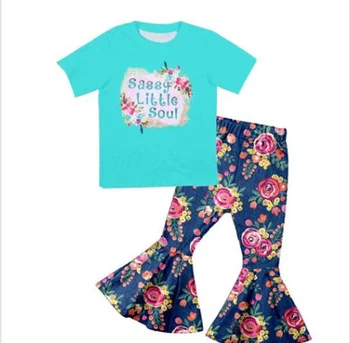 2020 m. maži vaikai naują stilių pavasario vasaros KŪDIKIŲ drabužiai karšto pardavimo gėlių spausdinti kūdikiams, vaikiška baby girl boutique komplektus, 2 vnt. komplektas