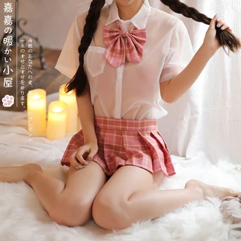 Kawaii Studentų Kambarinės Kostiumas Moterims Babydoll Seksualus Apatinis Trikotažas Nustatyti Studentų Cosplay Japonijos Moksleivė Pledas Vienodą Aprangą Sleepwear