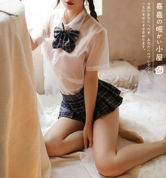 Kawaii Studentų Kambarinės Kostiumas Moterims Babydoll Seksualus Apatinis Trikotažas Nustatyti Studentų Cosplay Japonijos Moksleivė Pledas Vienodą Aprangą Sleepwear