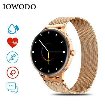 IOWODO X2 Smart Watch Moterų Aukso Spalvos Širdies ritmo Miego Stebėjimo Fitness Tracker Vandeniui 5ATM Smartwatch 