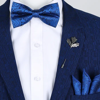 Visiškai Nauji vyriški Dizaineris Gėlių karinio jūrų Laivyno Paisley gravata borbolet Nosinė Drugelis Peteliškės Nustatyti Royal Blue Kostiumai Rinkiniai Vyras