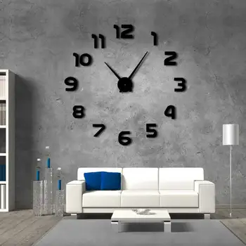 3D arabiškais Skaitmenimis Didelis Sieninis Laikrodis Modernus Dizainas, Didelis Frameless Sienos Žiūrėti Dekoratyvinių Laikrodis Veidrodžio Efektas Kambarį Sienų Dekoras