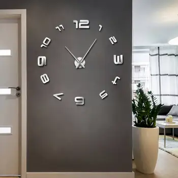 3D arabiškais Skaitmenimis Didelis Sieninis Laikrodis Modernus Dizainas, Didelis Frameless Sienos Žiūrėti Dekoratyvinių Laikrodis Veidrodžio Efektas Kambarį Sienų Dekoras