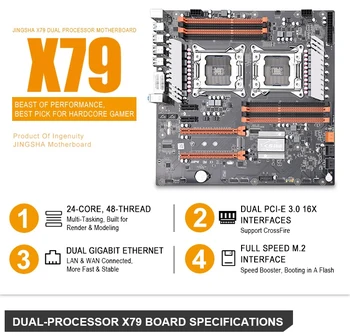 JINGSHA X79 Dual CPU plokštė komplektas su 2 x Xeon E5 2690 4 × 8 GB=32GB 1 600 mhz DDR3 ECC REG atmintis