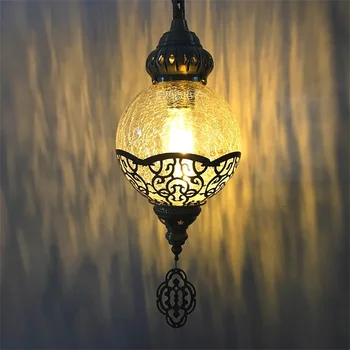Naujausias stilius Turkijos etninės muitinės rankų darbo lempa romantiška kavinė restoranas, baras medžio Pakabukas šviesos ledo krekingo stiklo Pakabukas lempa