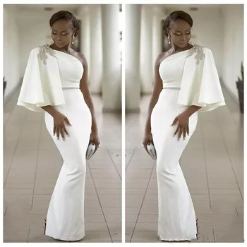 Baltos Vakarinės Suknelės 2020 Vieną Petį Pusė Rankovių Undinė Oficialų Duobute Afrikos Dubajaus Moterų Ilgai Prom Chalatas De Soiree Suknelė