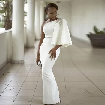Baltos Vakarinės Suknelės 2020 Vieną Petį Pusė Rankovių Undinė Oficialų Duobute Afrikos Dubajaus Moterų Ilgai Prom Chalatas De Soiree Suknelė