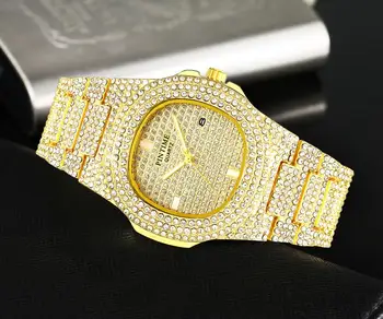 Mados Deimantų Lediniame Iš Watch Vyrų Kvarco Hip-Hop Vyrai Laikrodžiai Top Brand Prabanga Aukso Laikrodis Vyrų Laikrodis Montre Homme relogio