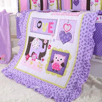 8PCS Violetinė Lovelę Pakratai Rinkiniai Mergaitėms Lovelę Kūdikiui Kambario Dekoro Darželio patalynė,(4bumper+antklode+įmontuoti lapo+lova sijonas+antklodė)