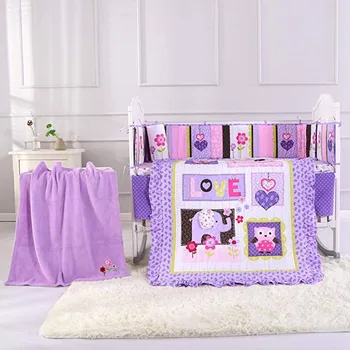 8PCS Violetinė Lovelę Pakratai Rinkiniai Mergaitėms Lovelę Kūdikiui Kambario Dekoro Darželio patalynė,(4bumper+antklode+įmontuoti lapo+lova sijonas+antklodė)