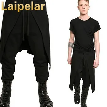 Laipelar Kietas Mens Gothic Punk Stiliaus Haremo Kelnės Juoda Hip-Hop Streetwear Liesas Suknelė, Sijonas, Kelnės Kelnės Dirbtiniais dviejų dalių rinkinys
