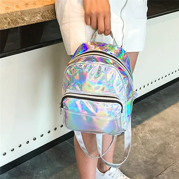 2019 Silver Pink Fashion Lazerio Kuprinė Moterų, Mergaičių Maišelį Holografinis mažo Dydžio Kuprinė už nepilnametės