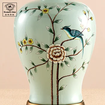 Naujas Kinijos Gėlių ir Paukščių Vaza Keramikos Stalo Lempa Miegamasis Paprasta, Naktiniai staleliai, Lempa Naktį Žibintai Modernus Stalo Lempos