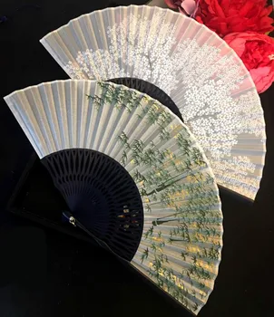 Klasikinio Šilko Ventiliatorius Kinijos Retro Lankstymo Bambuko Lady Ventiliatorius Moterų Vestuvių Hanfu Cosplay Tuščiaviduriai Iš Rankų Ventiliatorius Nešiojamų Ventilador