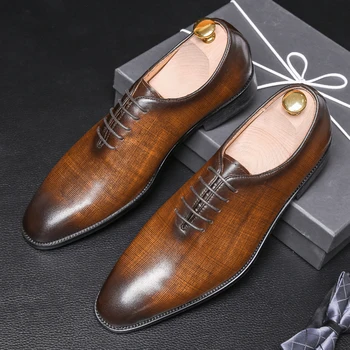 Vyrai oficialų batai natūralios odos oksfordo bateliai vyrams padažu vestuvių vyrų brogues 