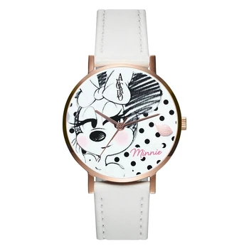 Nauji MOTERIŠKI Žiūrėti Minnie Mouse Kvarciniai Laikrodžiai Rose Baltos Odos WatchBands Mados Animacinių filmų Mergina Laikmatis